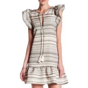 Parker ruffled metallic ivory/black shirt dress